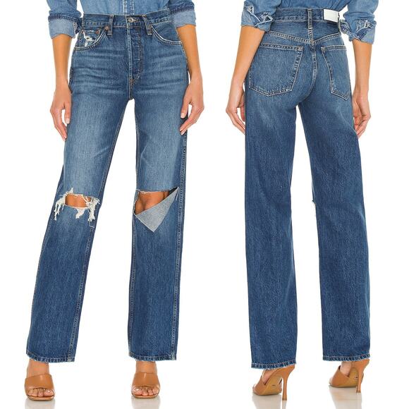 RE/DONE High Rise Loose Jeans Women’s Size 24 Vintage Indigo Destroy Distressed - Picture 1 of 11